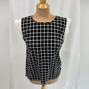 Ezra Women's Size‎ Small Cap Sleeve Blouse Black & Ivory Windowpane High Low